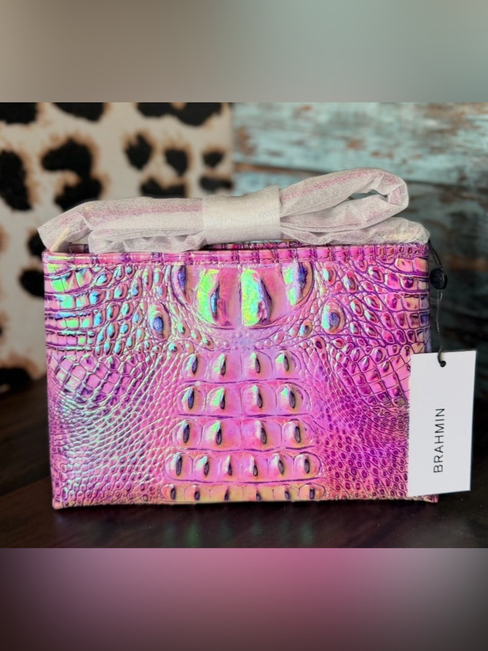 BRAHMIN PURPLE IRIS LORELEI PURPLE & PINK IRIDESCENT GLOW NWT FIRM $ HARDTOFIND - Picture 10 of 12